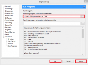 pushbullet utorrent preferences