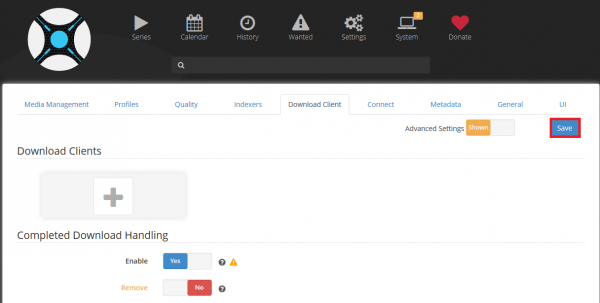 nzbdrone settings download client failed handling click save