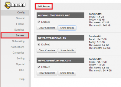 sabnzbd add block account click add server