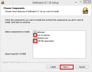 sabnzbd step 3 choose components