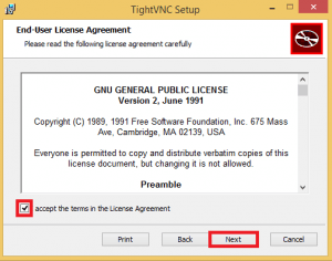 tight vnc accept license agreement