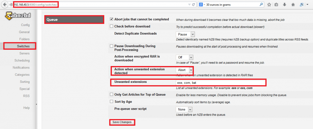 sabnzbd unwanted extensions