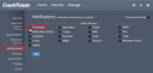 couchpotato click notifications click pushbullet
