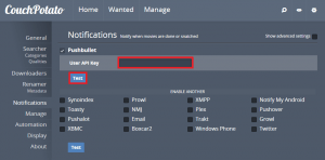couchpotato click notifications enter pushbullet API