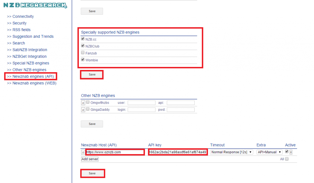 configure nzbmegasearch add newznab host and specially supported