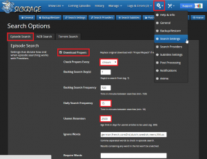 configure sickrage configure search settings episode search