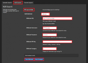 configure sickrage configure search settings nzb search sabnzbd test