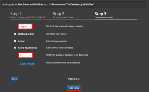 configure sickrage search beverly hillbillies click add show