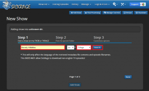 configure sickrage search beverly hillbillies click next