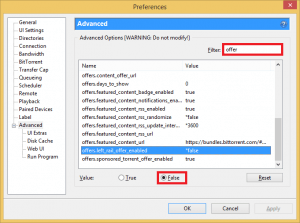 configure utorrent preferences advanced filter offer change