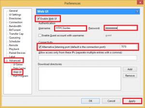 configure utorrent web ui