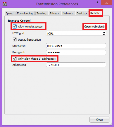 transmission preferences remote tab