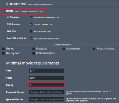configure couchpotato automation imdb import