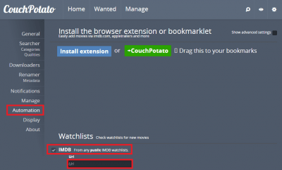 configure couchpotato automation imdb watchlist