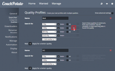 configure couchpotato delete quality setting