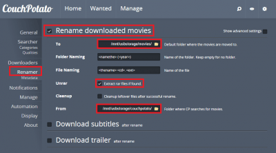 configure couchpotato enable renamer