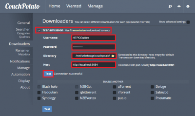 configure couchpotato enable transmission