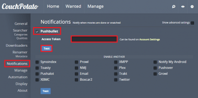 configure couchpotato notifications
