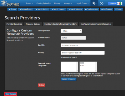 configure sickrage configure custom newznab provider added