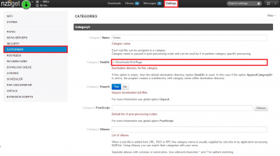configure sickrage nzbget category
