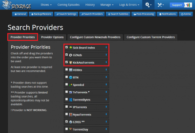 configure sickrage order provider priorities