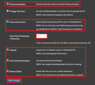 configure sickrage post processing tab 2