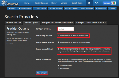 configure sickrage provider options oznzb