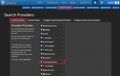 configure sickrage show provider priorities