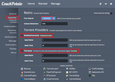 couchpotato searcher enable torrent defaults