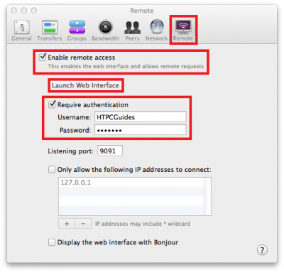 transmission Mac osx enable remote web ui interface