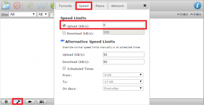 transmission web interface settings upload speed 0