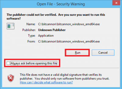 bitcannon install windows warning override