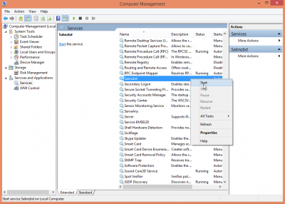 windows service right click start service