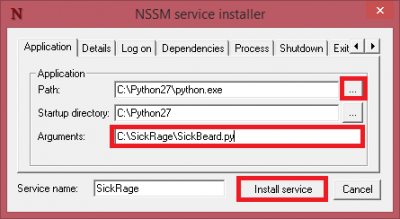 create sickrage windows system service