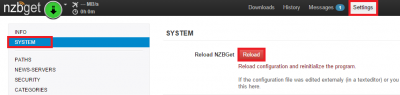 nzbget configure reload nzbget