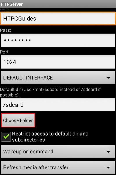 Configure Android FTP Server step 1