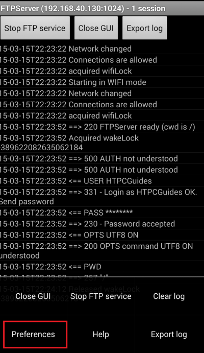 Configure Android FTP Server step 4