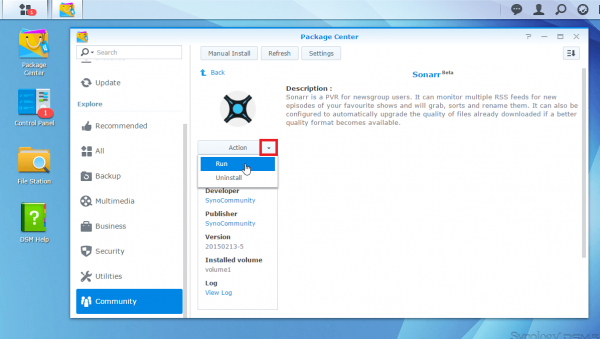 install sonarr synology diskstation run sonarr