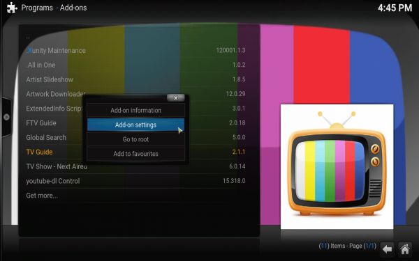 integrate ntv with tvguide add on settings