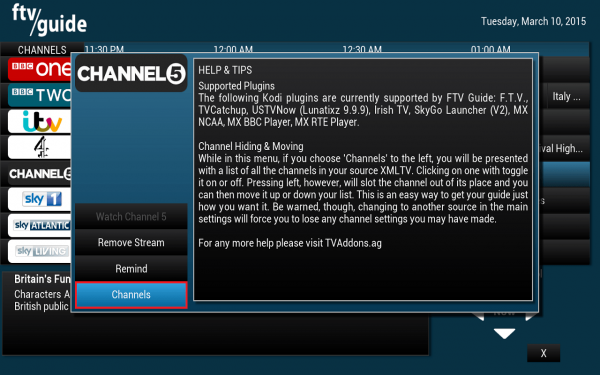 remove channels ftv guide kodi xbmc plugin step 1