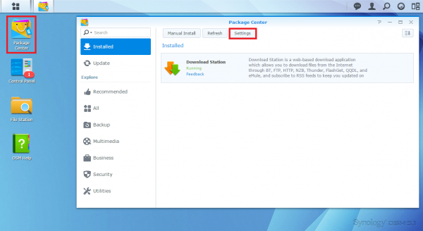 synology diskstation package center click settings