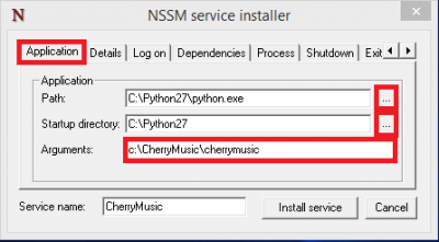 cherrymusic nssm windows service 1