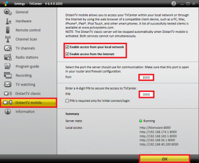 pctv distantv mobile start server