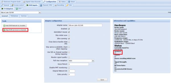 tvheadend click map and show services found