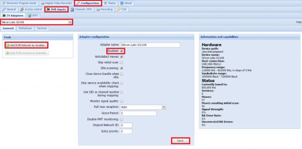 tvheadend raspberrpy pi add dvb network by location step 1