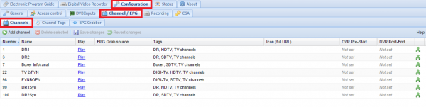 tvheadend show channels