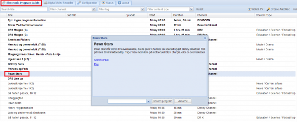 tvheadend show epg record