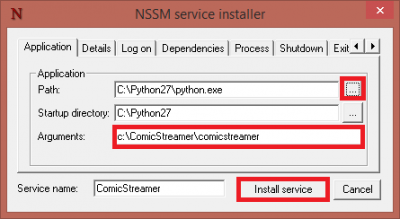 comicstreamer nssm windows service