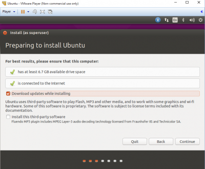 vmware install ubuntu installation screen 2