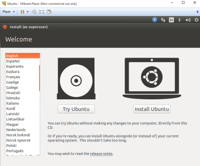 vmware install ubuntu installation screen